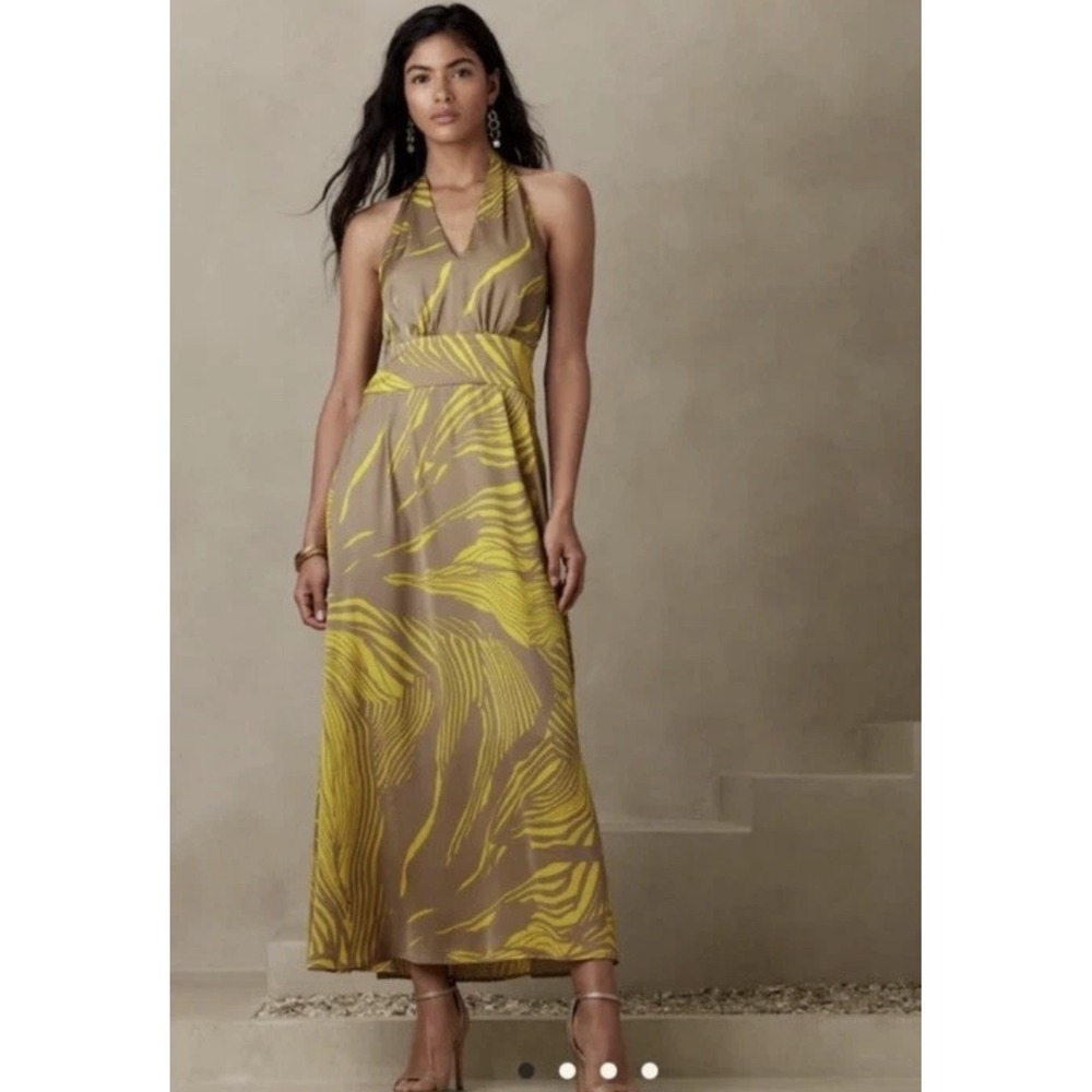 Banana Republic Size-8/Petite Maxi Dress‎ Tie Back Halter Botanica Printed $150